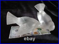 Two Vintage Lalique Bird Figurines French Crystal Art Glass FREE SHIPPING