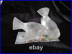 Two Vintage Lalique Bird Figurines French Crystal Art Glass FREE SHIPPING