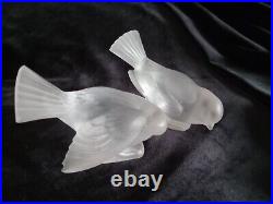 Two Vintage Lalique Bird Figurines French Crystal Art Glass FREE SHIPPING