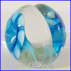 Unique Art Glass Paperweight withTwo Lobes Each Containing a Blue Flower Shape