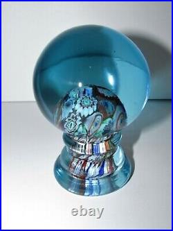 Unusual Blue Door Knob Pedestal Millefiori Art Glass Paperweight 883