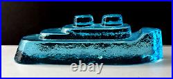 V. Nason Murano Glass Steamship Blue Figurine Paperweight Signed