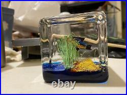 VINTAGE BLOCK MURANO FISH AQUARIUM ART GLASS 2.25x 2.5