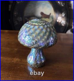VINTAGE Stewart Abelman Art Glass Pink Blue Gold Mushroom Signed 1997