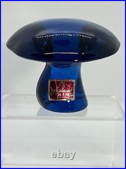 VTG 70's Viking Glass Mushroom Teal Blue 3.5 Cap Paperweight! + Sticker