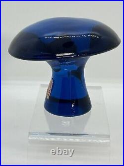 VTG 70's Viking Glass Mushroom Teal Blue 3.5 Cap Paperweight! + Sticker