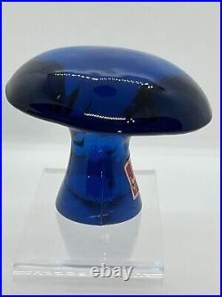 VTG 70's Viking Glass Mushroom Teal Blue 3.5 Cap Paperweight! + Sticker