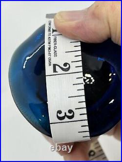 VTG 70's Viking Glass Mushroom Teal Blue 3.5 Cap Paperweight! + Sticker