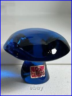 VTG 70's Viking Glass Mushroom Teal Blue 3.5 Cap Paperweight! + Sticker