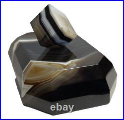 VTG Banded Agate Swirl Paperweight/Desk Sculpture -Facet Cut Dark Light Contrast