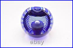 VTG Blue Steven Correia Art Glass Paperweight Signed Dichroic Stiped