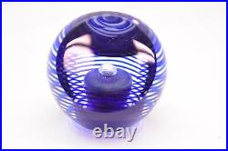 VTG Blue Steven Correia Art Glass Paperweight Signed Dichroic Stiped