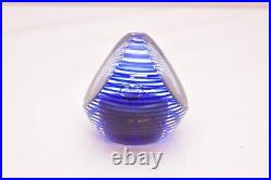 VTG Blue Steven Correia Art Glass Paperweight Signed Dichroic Stiped