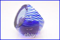 VTG Blue Steven Correia Art Glass Paperweight Signed Dichroic Stiped