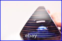 VTG Blue Steven Correia Art Glass Paperweight Signed Dichroic Stiped