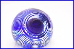 VTG Blue Steven Correia Art Glass Paperweight Signed Dichroic Stiped