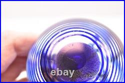 VTG Blue Steven Correia Art Glass Paperweight Signed Dichroic Stiped