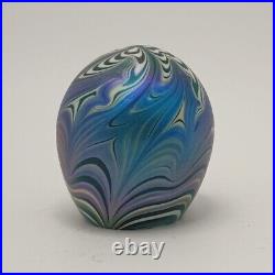 VTG Sign Vandermark 1977 Pulled Feathered Iridescent Swirl Art Glass Paperweight
