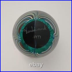VTG Sign Vandermark 1977 Pulled Feathered Iridescent Swirl Art Glass Paperweight