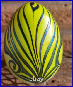 Vandermark Studio Signed Art Glass Egg Iridescent Pulled Feather 1976 Carnival