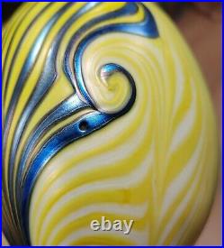 Vandermark Studio Signed Art Glass Egg Iridescent Pulled Feather 1976 Carnival