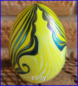 Vandermark Studio Signed Art Glass Egg Iridescent Pulled Feather 1976 Carnival