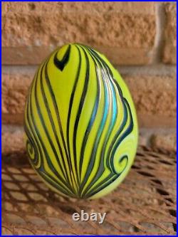 Vandermark Studio Signed Art Glass Egg Iridescent Pulled Feather 1976 Carnival