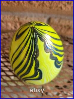 Vandermark Studio Signed Art Glass Egg Iridescent Pulled Feather 1976 Carnival