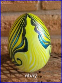 Vandermark Studio Signed Art Glass Egg Iridescent Pulled Feather 1976 Carnival