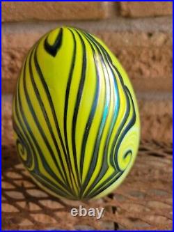 Vandermark Studio Signed Art Glass Egg Iridescent Pulled Feather 1976 Carnival