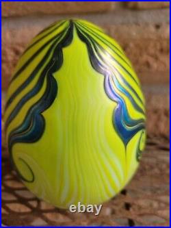 Vandermark Studio Signed Art Glass Egg Iridescent Pulled Feather 1976 Carnival