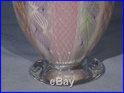 Vasel Hand Made Art Glass James Alloway White 12 Latticino Cane 8.5 inchTall