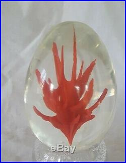 Venini Signed Fire or Coral Egg Art Glass Paperweight Art Object. 99 No Reserve