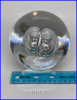 Very Rare Kosta Boda Crystal Double Orbs Spheres Paperweight Illusion Signed 0