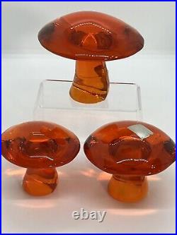 Viking Glass Mushroom Persimmon Set Lg-md-sm Paperweight Extra Nice / Stickers