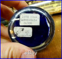 Vintage 1970 Blue LATTICINO Art Glass Paperweight Perthshire Scotland Label
