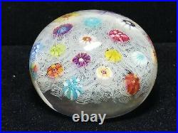 Vintage 1970 Signed Baccarat Millefiori Art Glass Paperweight on White Muslin