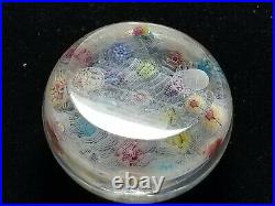 Vintage 1970 Signed Baccarat Millefiori Art Glass Paperweight on White Muslin