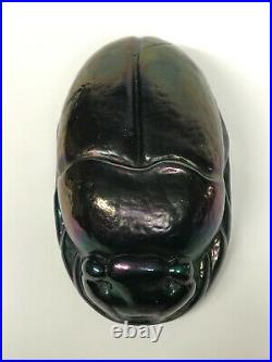 Vintage 1980s Iridescent Art Glass Egypt Scarab Beetle Paper Weight