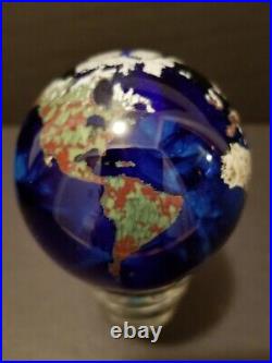 Vintage 1992 Lundberg Studios Art Glass World Globe Paperweight-Signed
