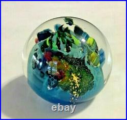 Vintage 1995 Signed Josh Simpson 3 Inhabited Planet Art Glass Paperweight 12-35