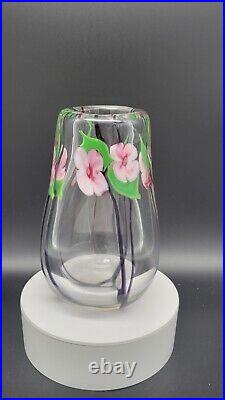 Vintage 1997 Signed Floral Art Glass Paperweight Vase