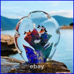 Vintage Art Glass Aquarium Sculpture School of Fish Paperweight Murano Style