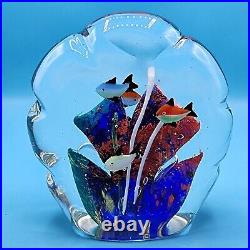 Vintage Art Glass Aquarium Sculpture School of Fish Paperweight Murano Style