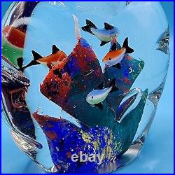 Vintage Art Glass Aquarium Sculpture School of Fish Paperweight Murano Style