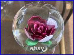 Vintage Art Glass Paperweight Pink/Magenta Rose/Flower unsigned 3