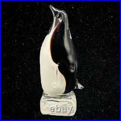 Vintage Art Glass Penguin On Ice Block Paperweight Figure 9.5T 3W