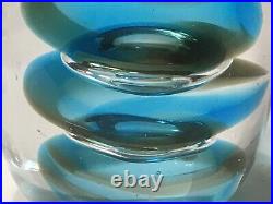 Vintage Art glass Signed paperweight K OKAWA Magnum 1984 Blue Large