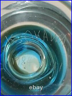 Vintage Art glass Signed paperweight K OKAWA Magnum 1984 Blue Large