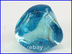 Vintage Artisan Signed Slade 85 Art Glass Paperweight Blue Bill Slade